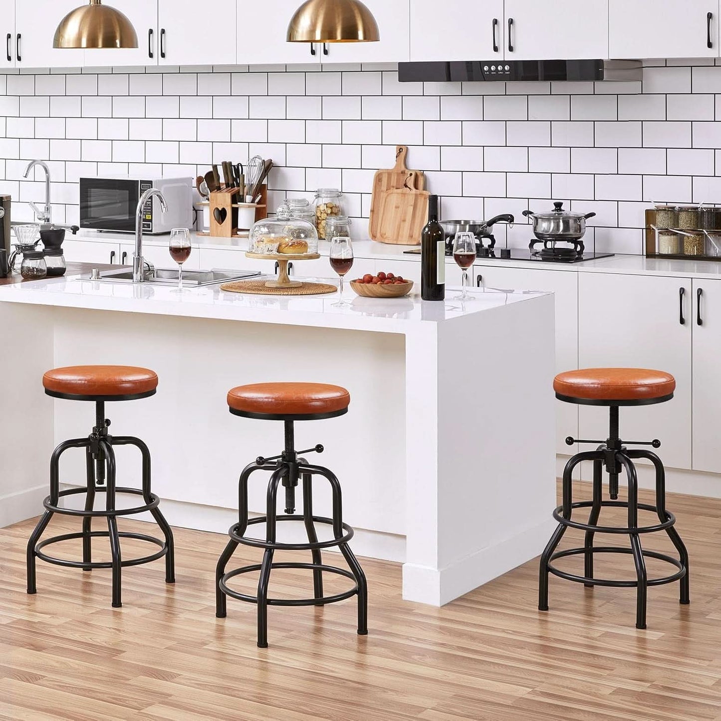 Light Brown Adjustable Metal Bar Stool 21.5-28 Inch Tall