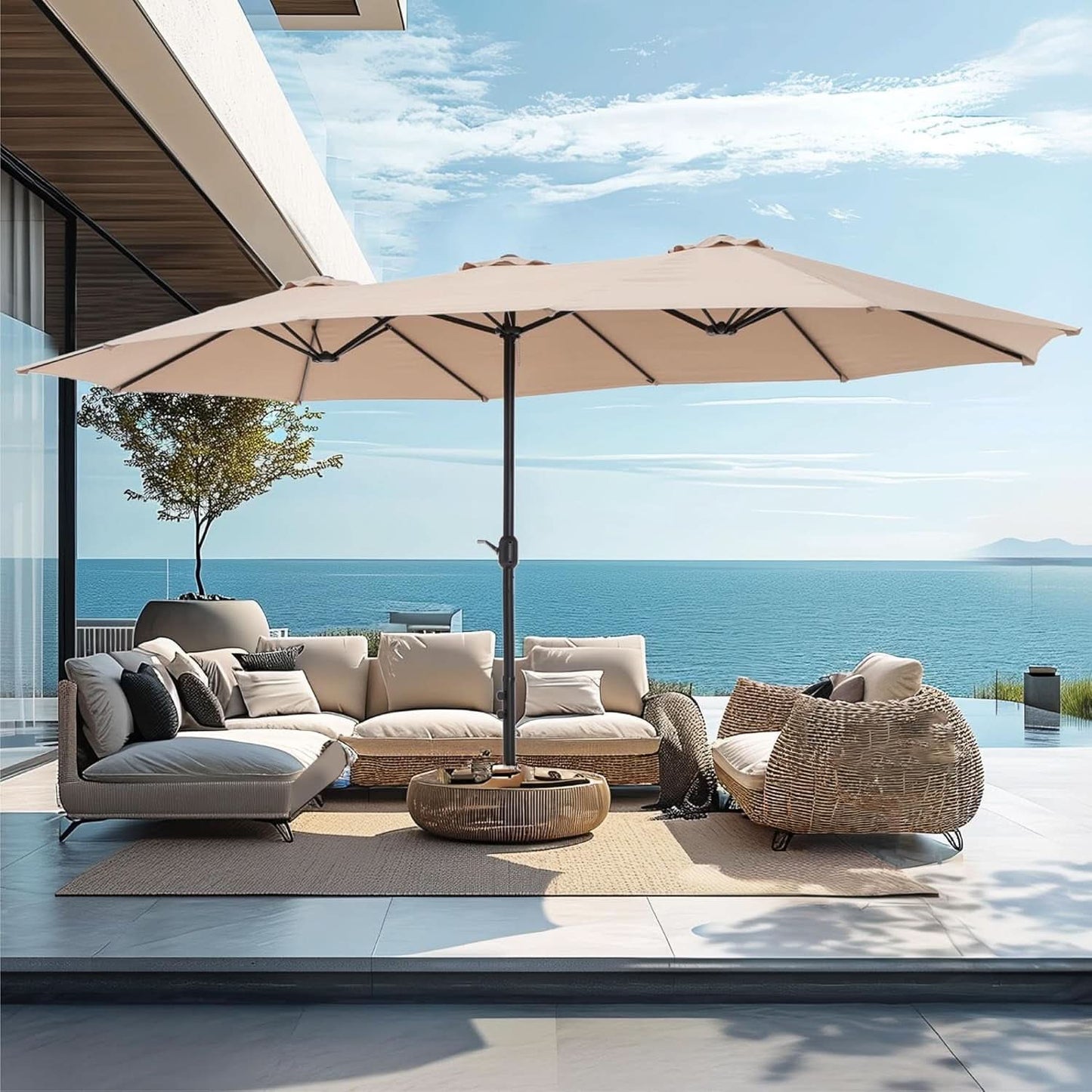15 Foot Double Sided Patio Umbrella For Outdoor Shade