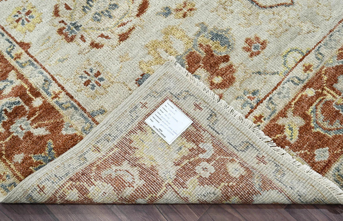LoomBloom 8x10 Beige Wool Traditional Hand Knotted Turkish Oushak Oriental Rug