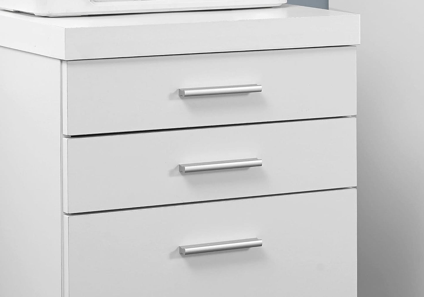 White Hollow Core 3 Drawer File Cabinet On Castors