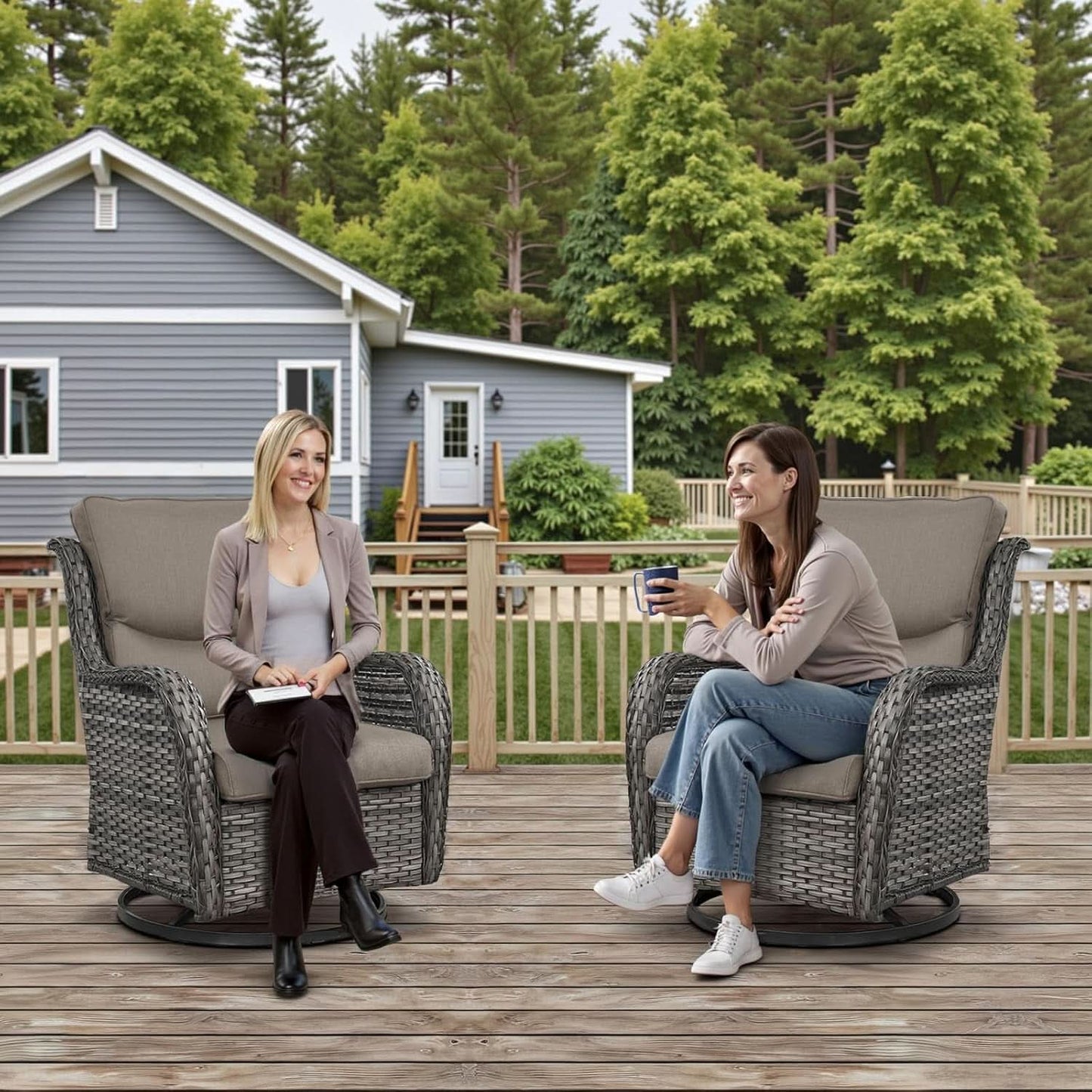 Outdoor Swivel Rocker Patio Chairs Set with Table