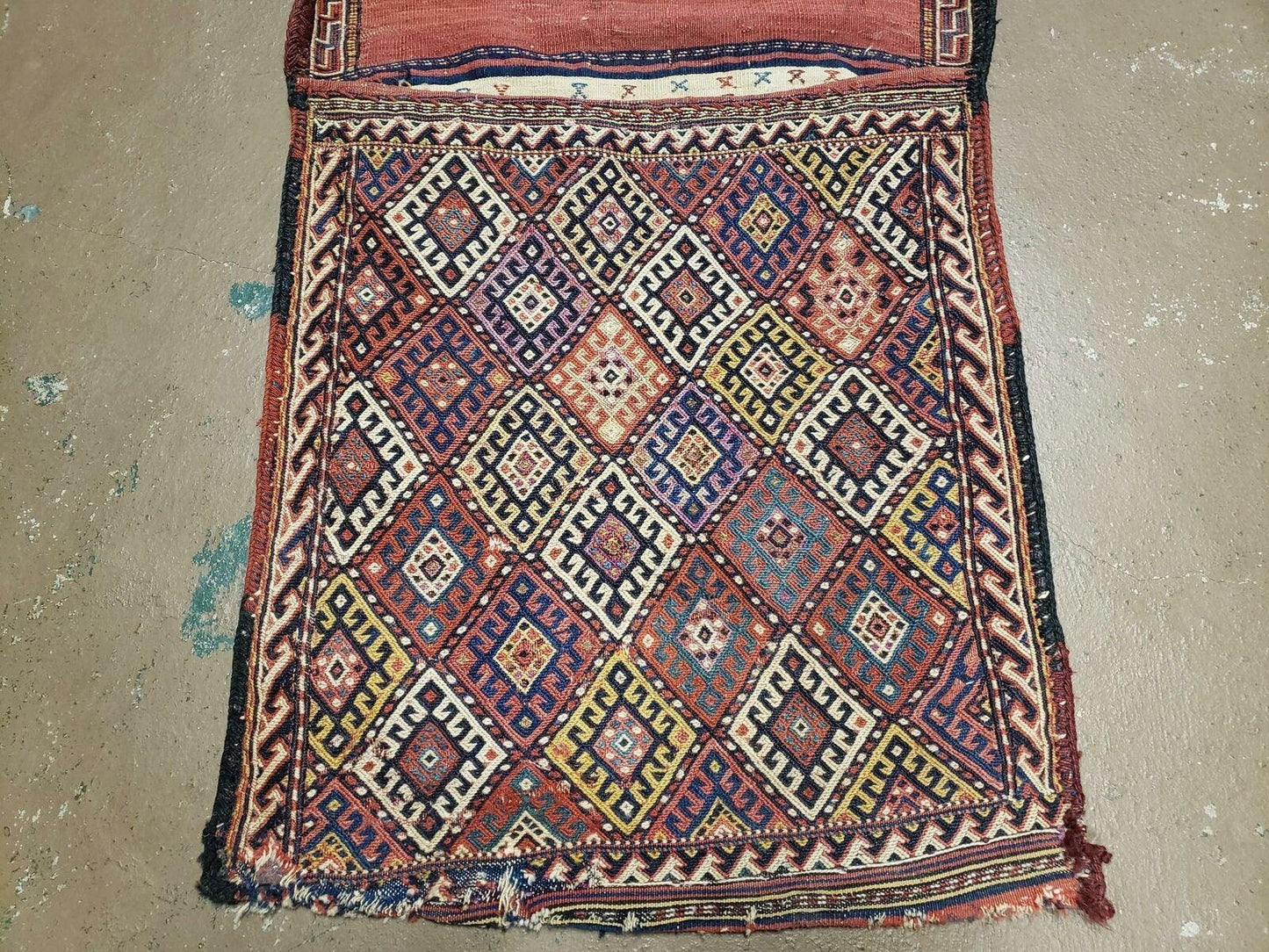 26" X 56" Antique Handmade Authentic Tribal Wool Rug Double Bag Tobreh
