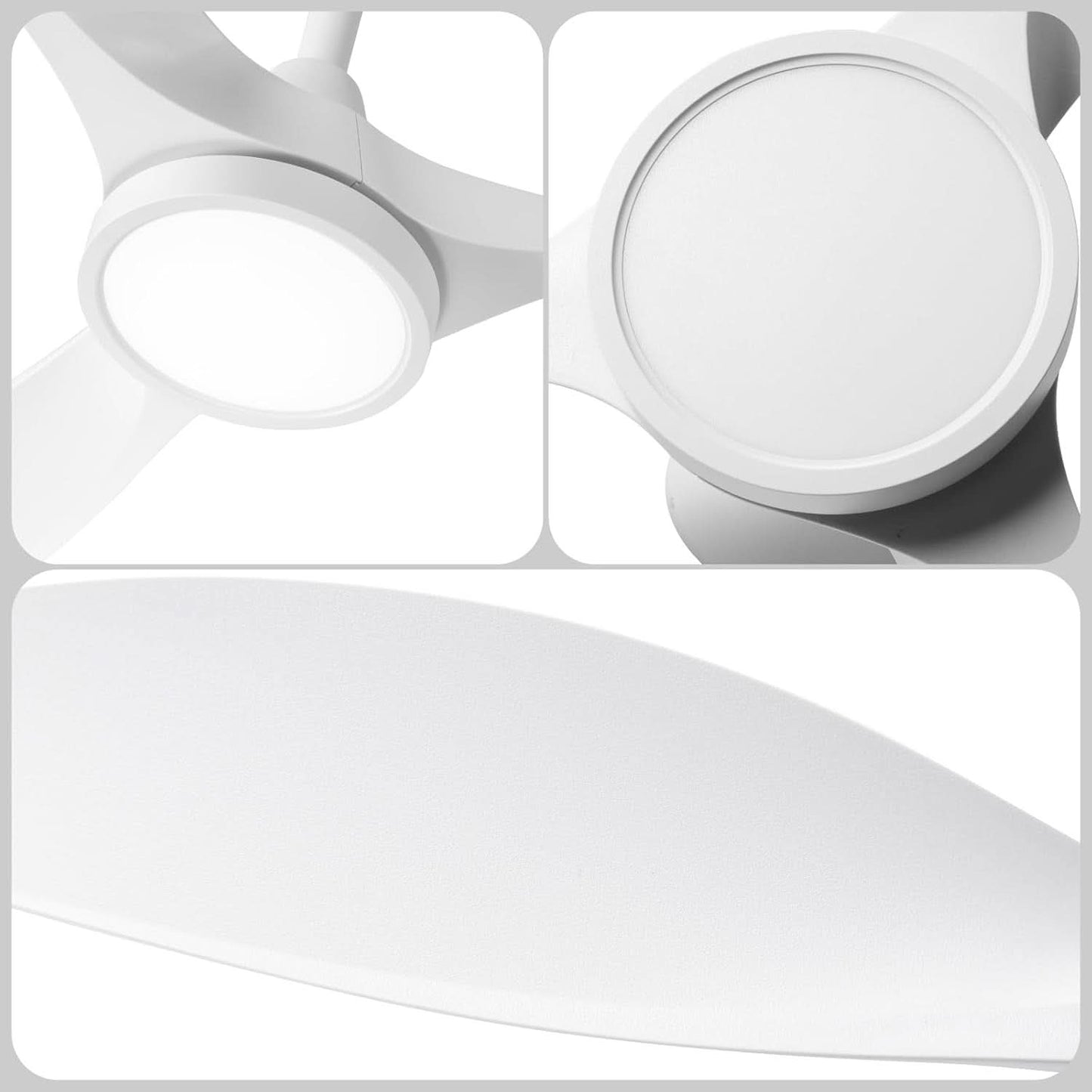 52 Inch White Energy Efficient Ceiling Fan With LED Light