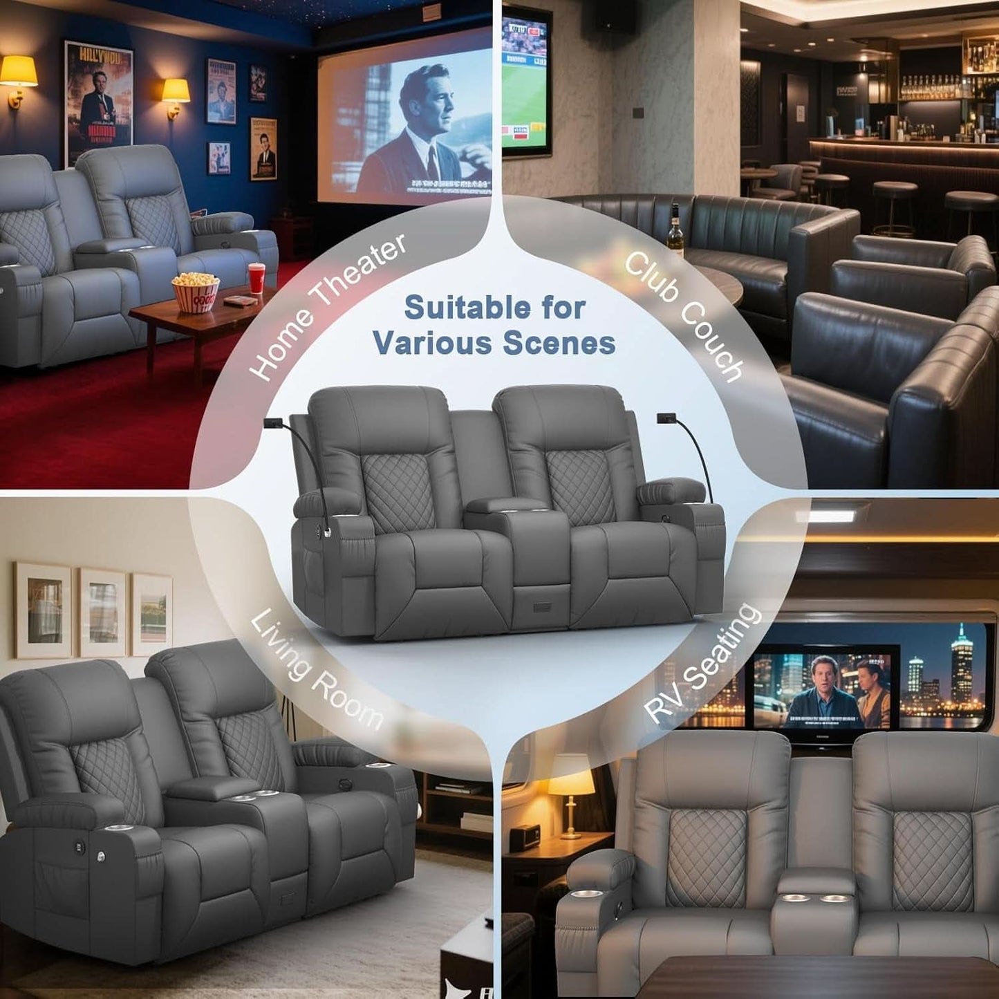 Two Seat Reclining Loveseat With Center Console USB Ports