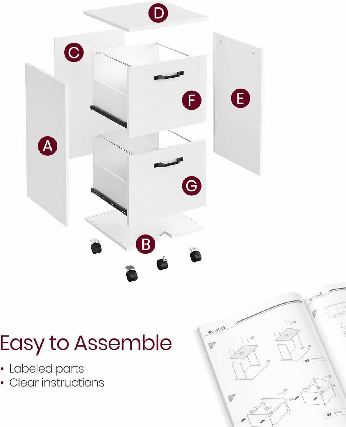 2 Drawer File Cabinet White Office Filing Cabinet For A4 And Letter Size Files With Mobility