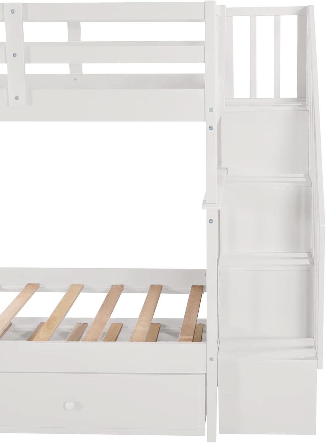 Twin Over Twin Bunk Bed With Stairs And Trundle White