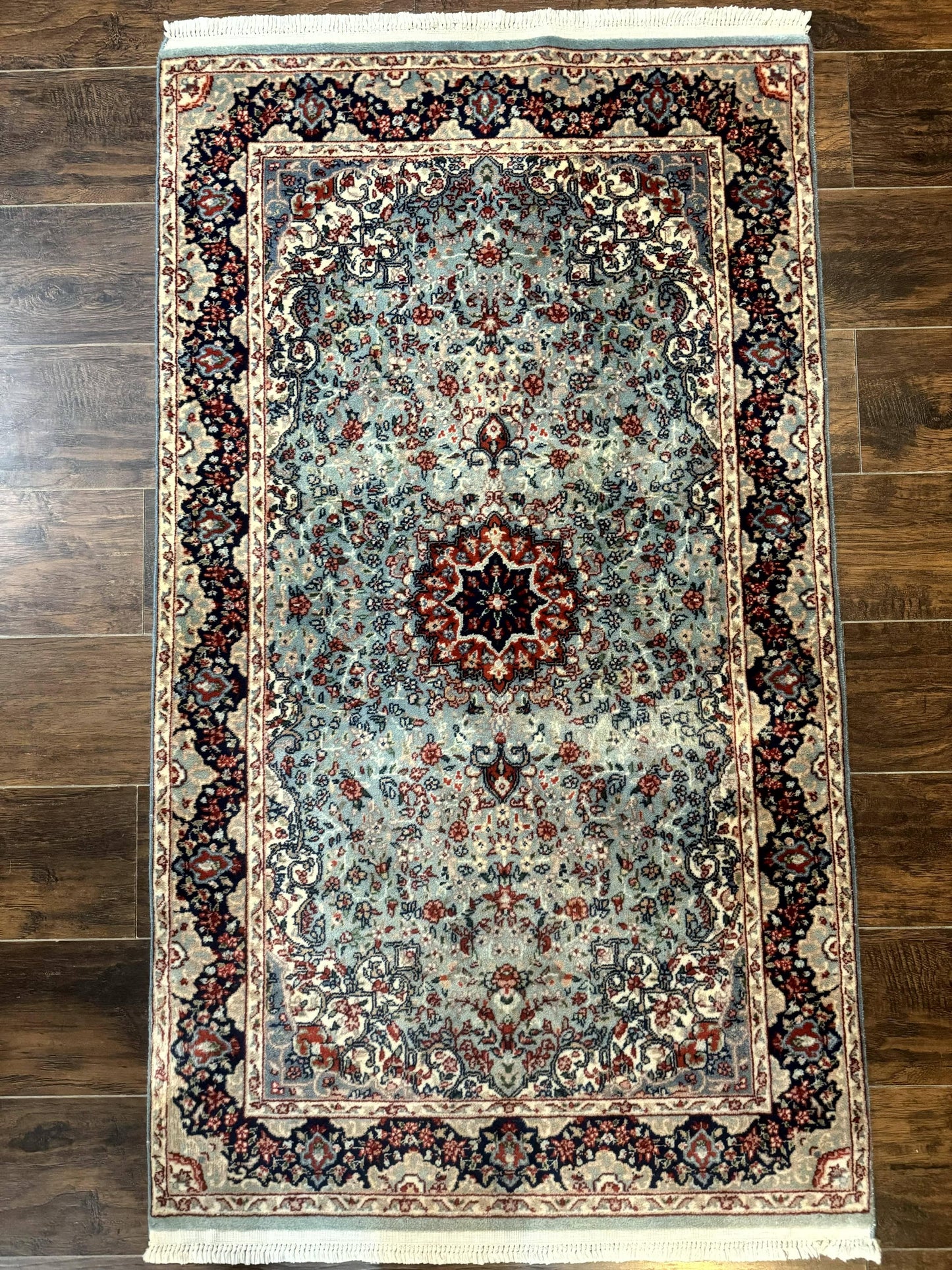 Indo Persian Kerman Rug 3x5, Light Blue, Floral Medallion
