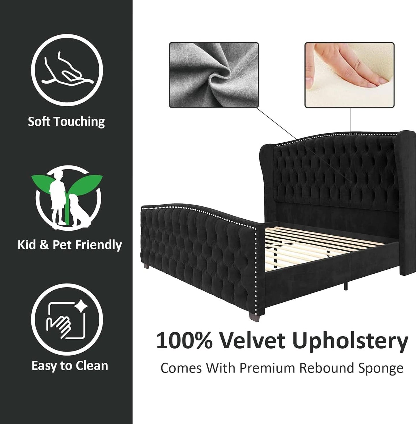Queen Size Platform Bed Frame With Nailhead Trim Deluxe