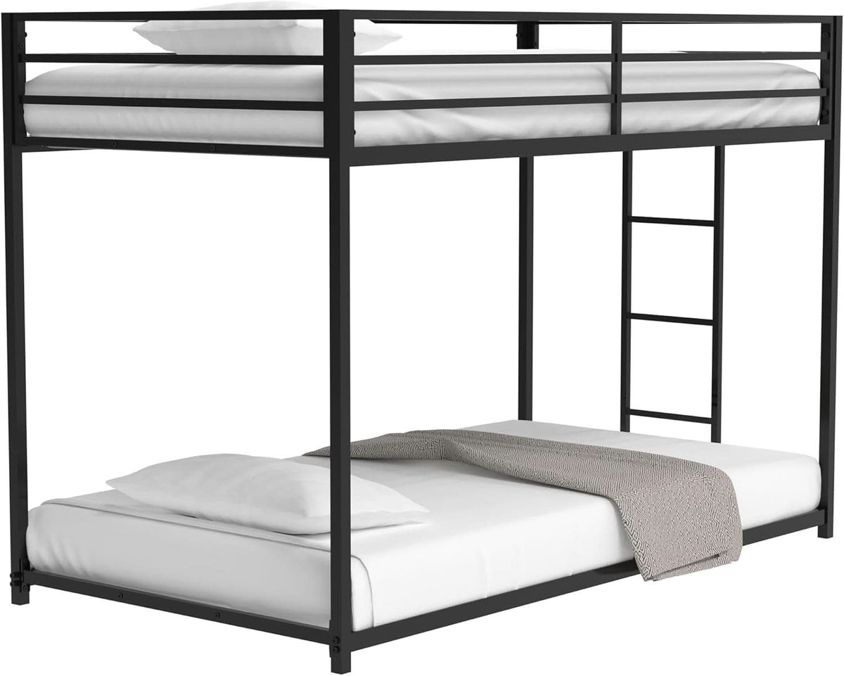 Twin Bunk Bed Black With Stable Ladder For Adults And Teens