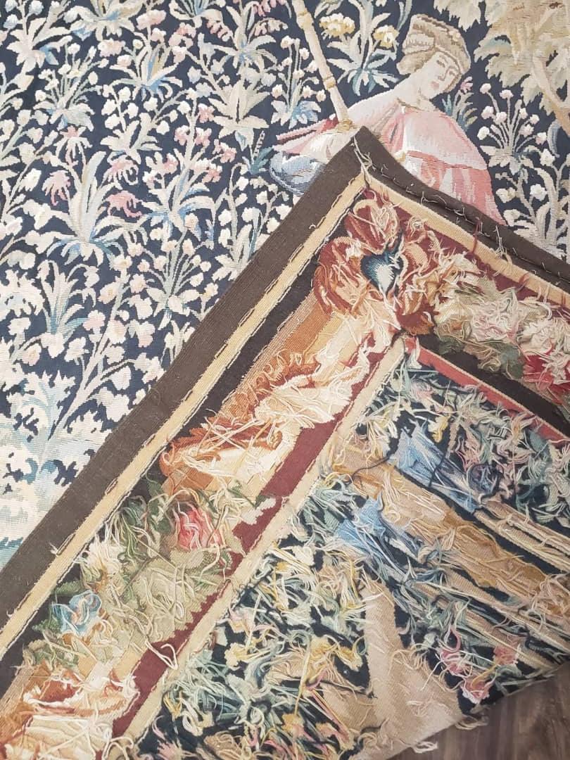 Vintage European Tapestry 5.4 x 7.11, Antique Style European Wall Hanging, Aubusson Weave Handmade Tapestry, Courtship Dating Scene, Animals