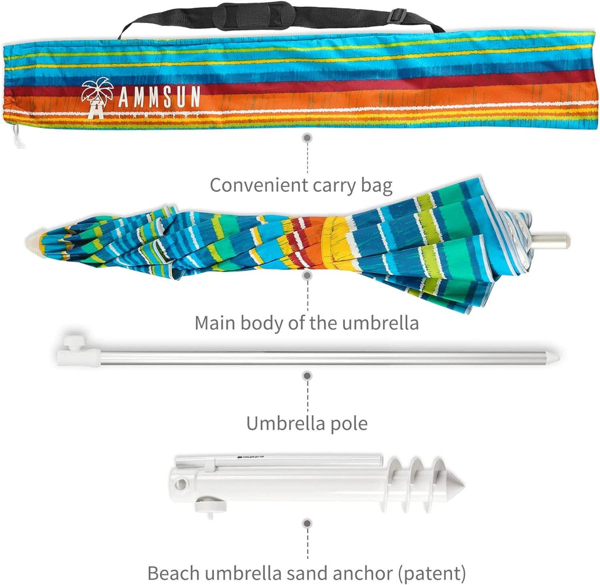 6.5Ft Durable Beach Umbrella With Sand Anchor UV Protected