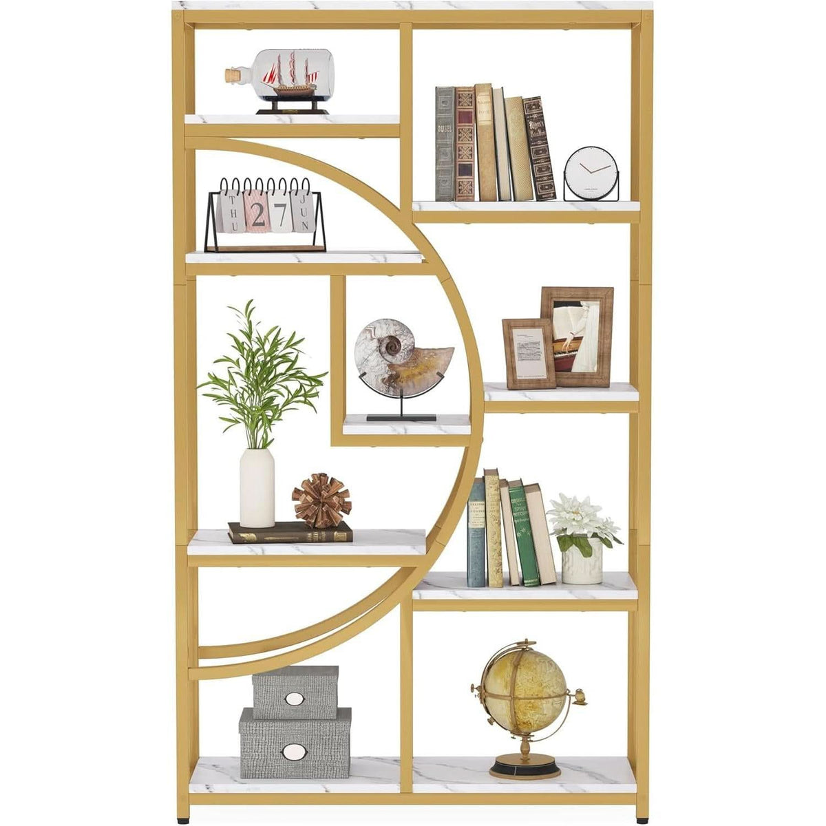 Industrial 5 Tier Etagere Bookcase Gold Frame Shelves