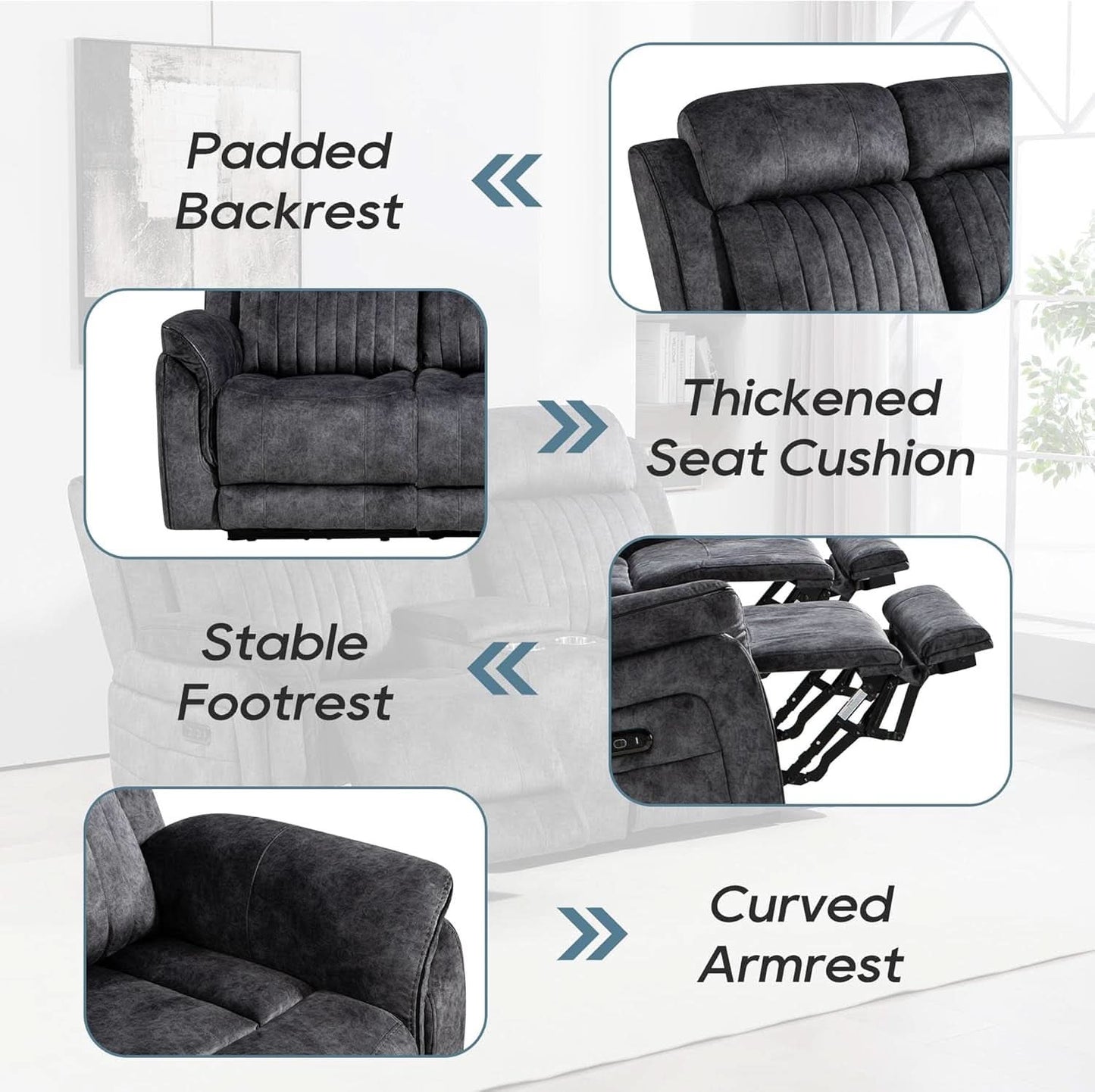 Zero Gravity Power Reclining Sofa Grey With USB Ports