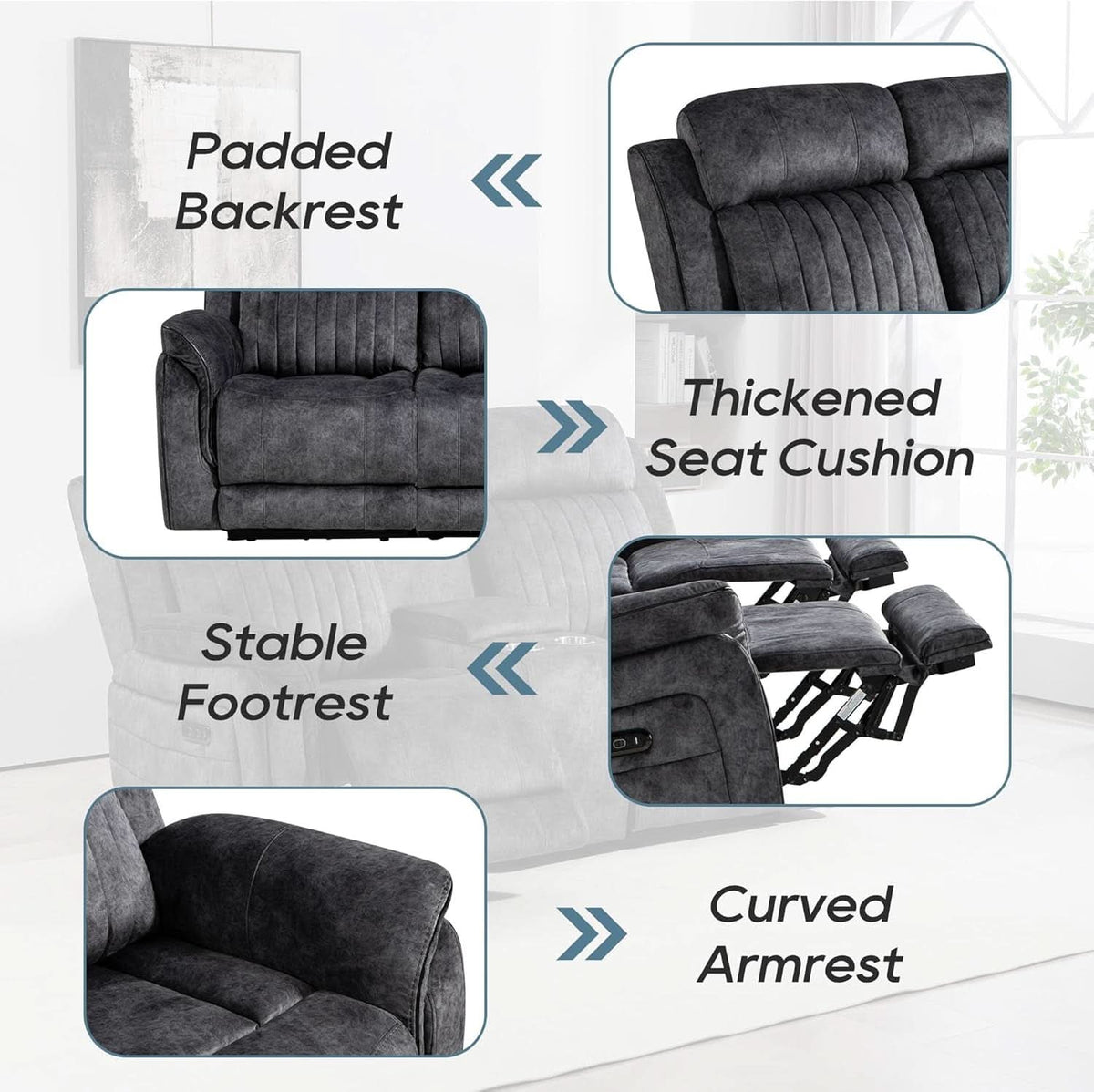Grey Power Reclining Sofa With Zero Gravity USB Ports