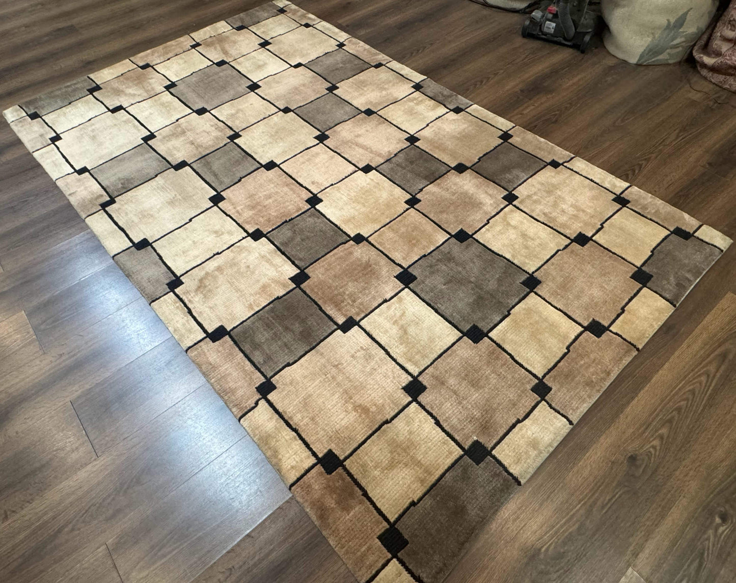 Tibetan Wool Rug 5x8, Contemporary Modern Carpet, Abstract Design, Soft Thick Pile, Pair B