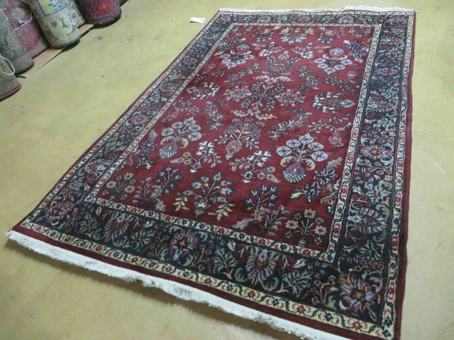 4' X 6' Vintage Handmade Fine India Jaipur Floral Oriental Wool Rug Red Nice