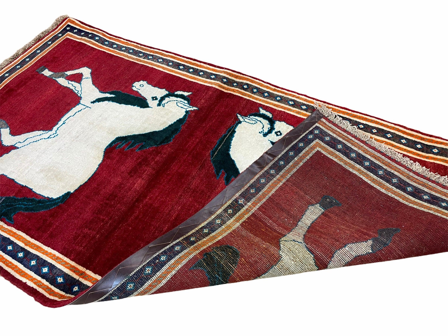 3.5 X 6 Handmade Hand-Knotted New Vintage Rug Quality Wool White Horses Red