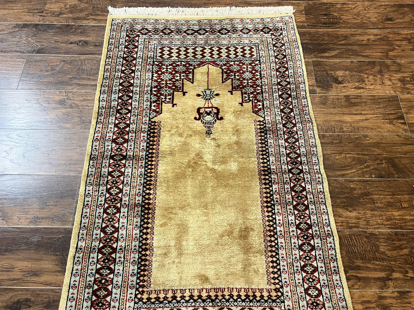 Bokhara Prayer Rug 3x5, Pakistani Turkoman Carpet, Tan, Handmade Vintage Wool Carpet