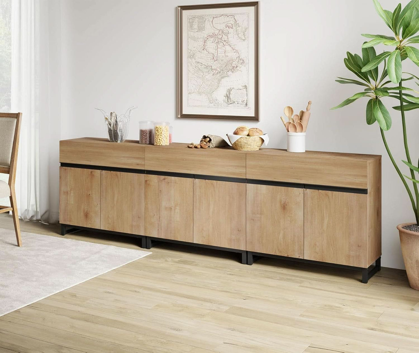Oak 3 In 1 Modern Sideboard With Adjustable Shelf Unit