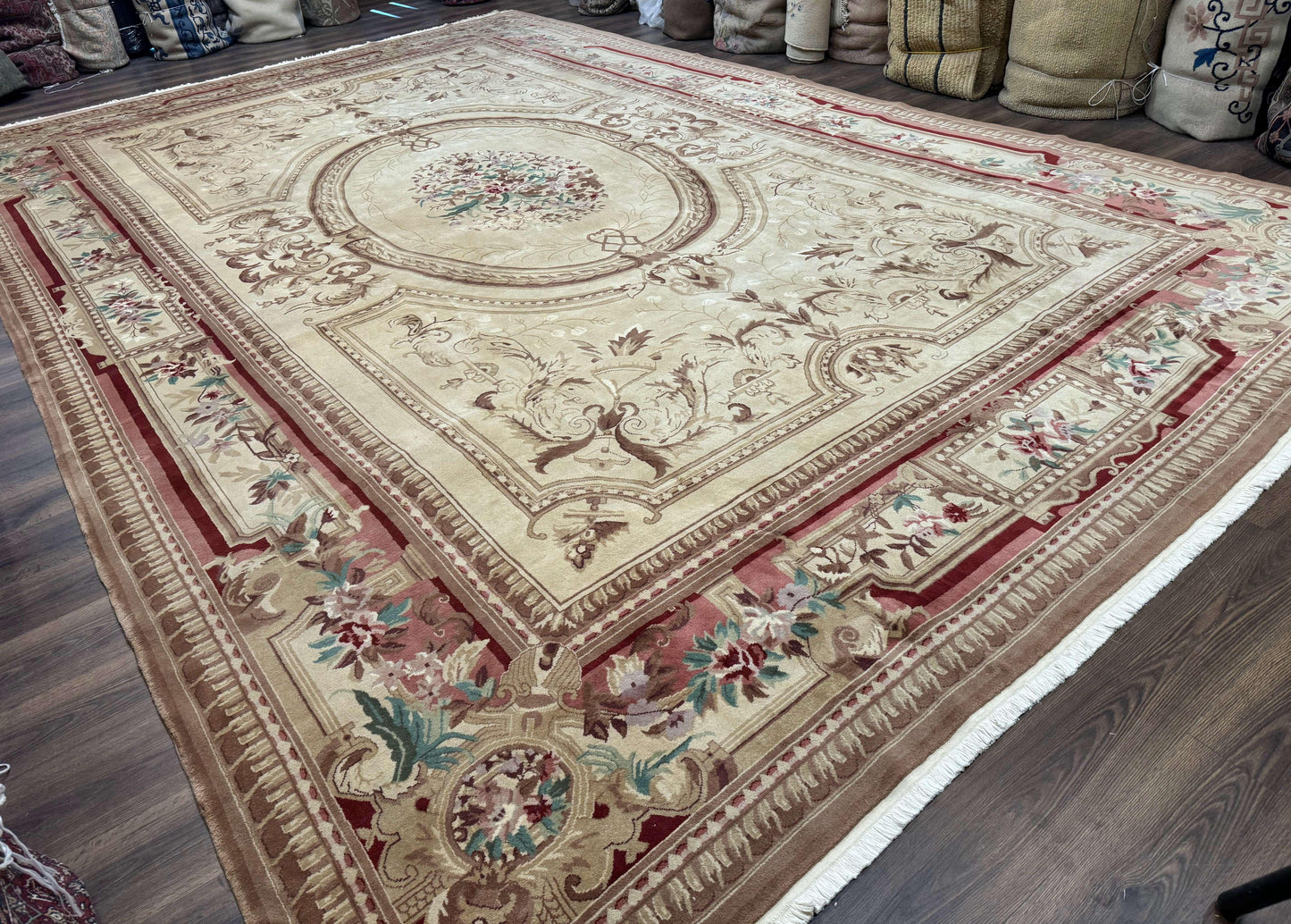 Palace Size Aubusson Rug 12x18, Extra Large, French European Carpet, Soft Wool Pile, Elegant