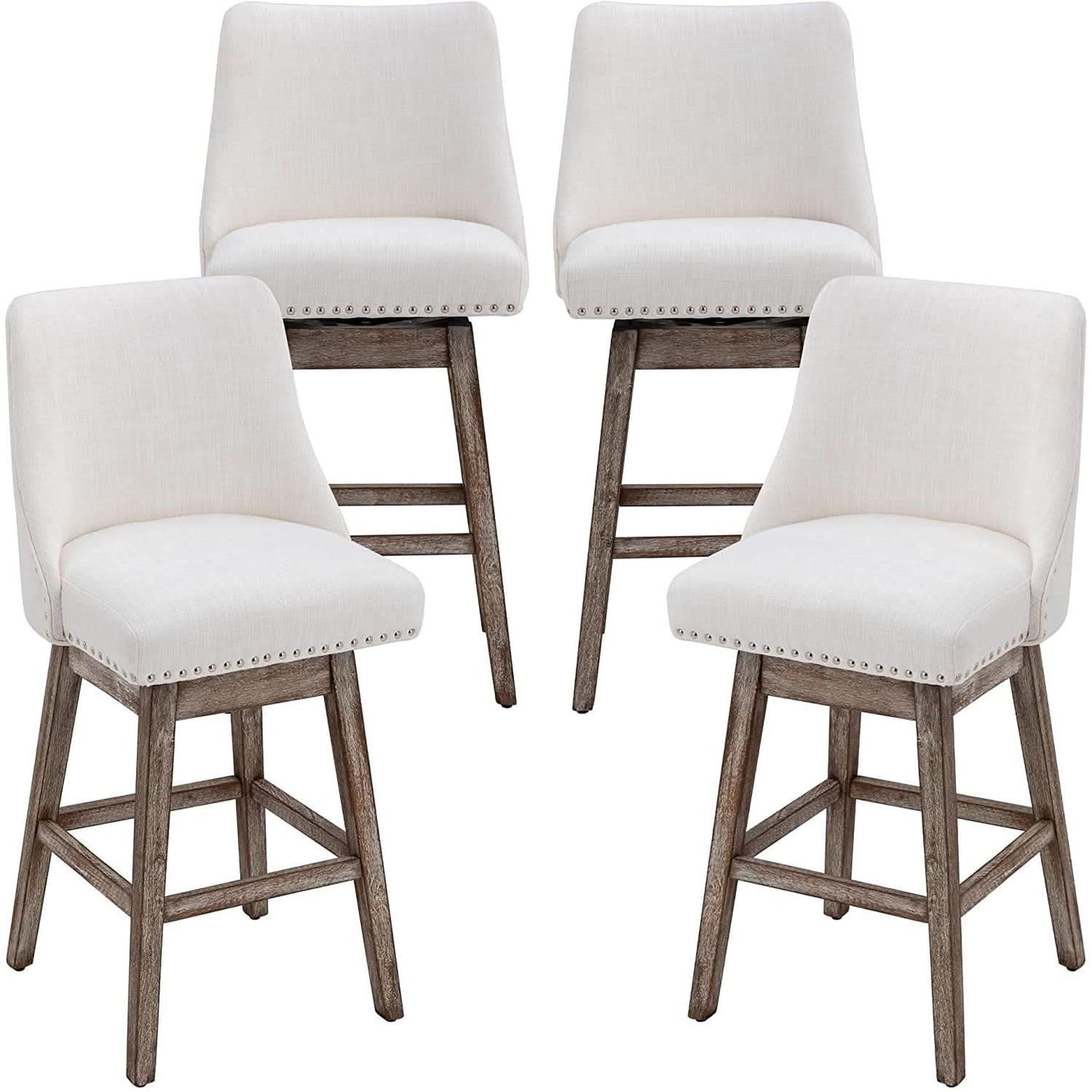 Swivel Upholstered Bar Stool With Back Wood Legs Set Of 4