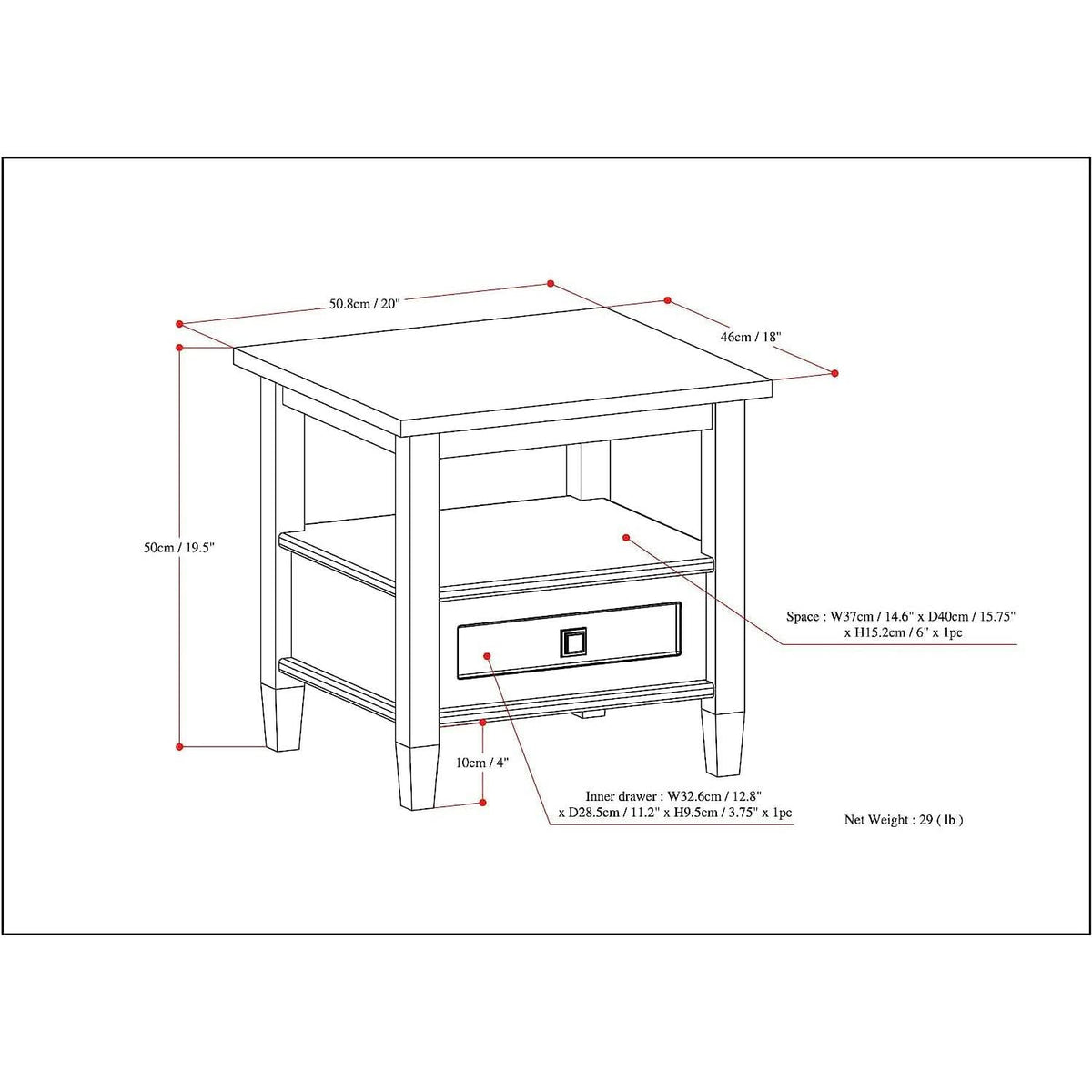 Solid Wood Rectangle End Table With Drawer Farmhouse Grey