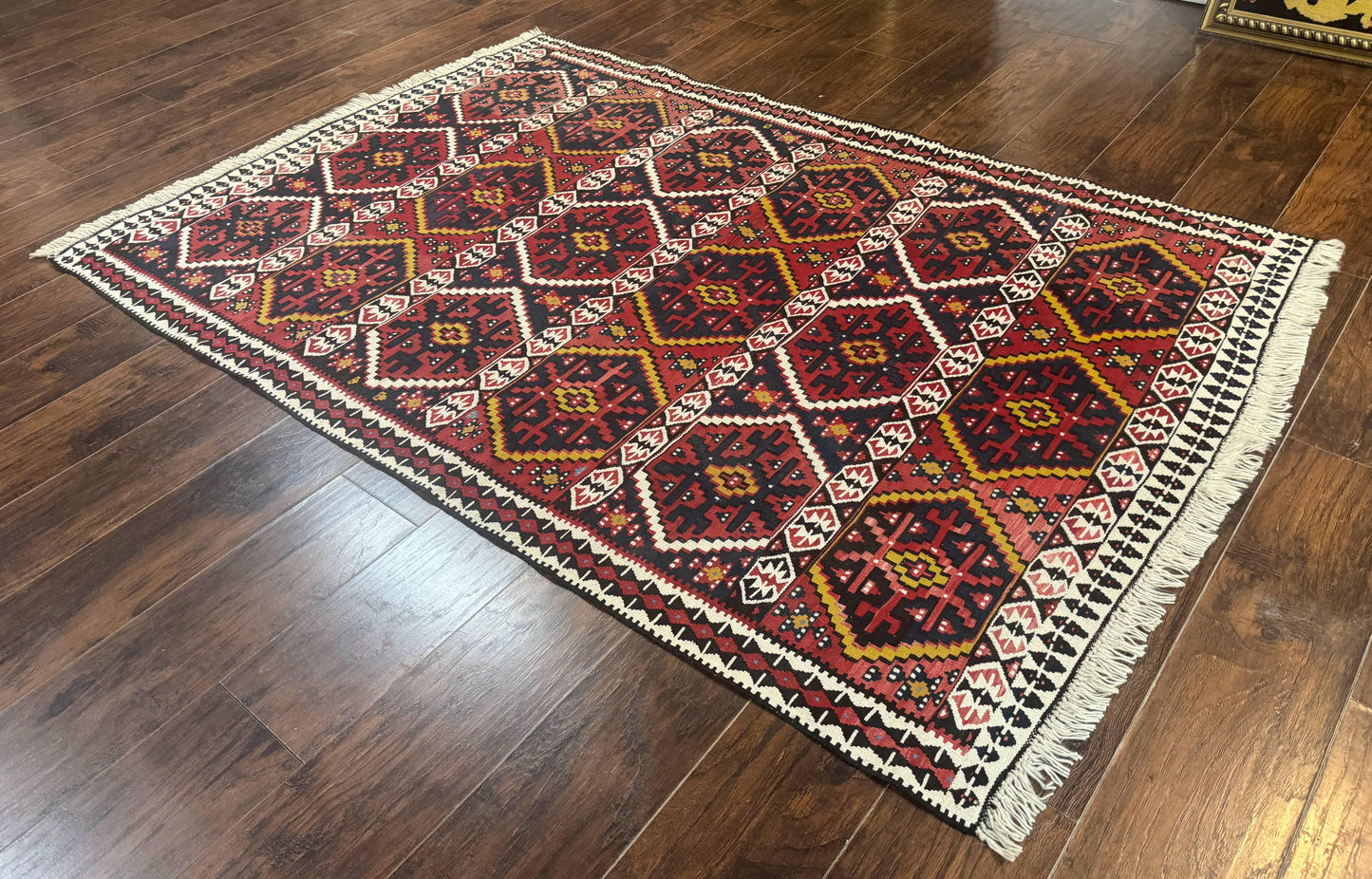 Caucasian Kilim Rug 5x7, Vintage Russian Flatweave Kilim Carpet, Tribal Bohemian Kilim Rug