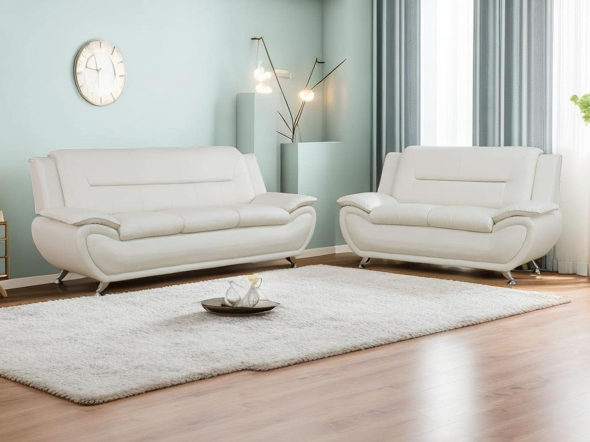 Creamy White 2 Piece Sofa Set Living Room Modern Style