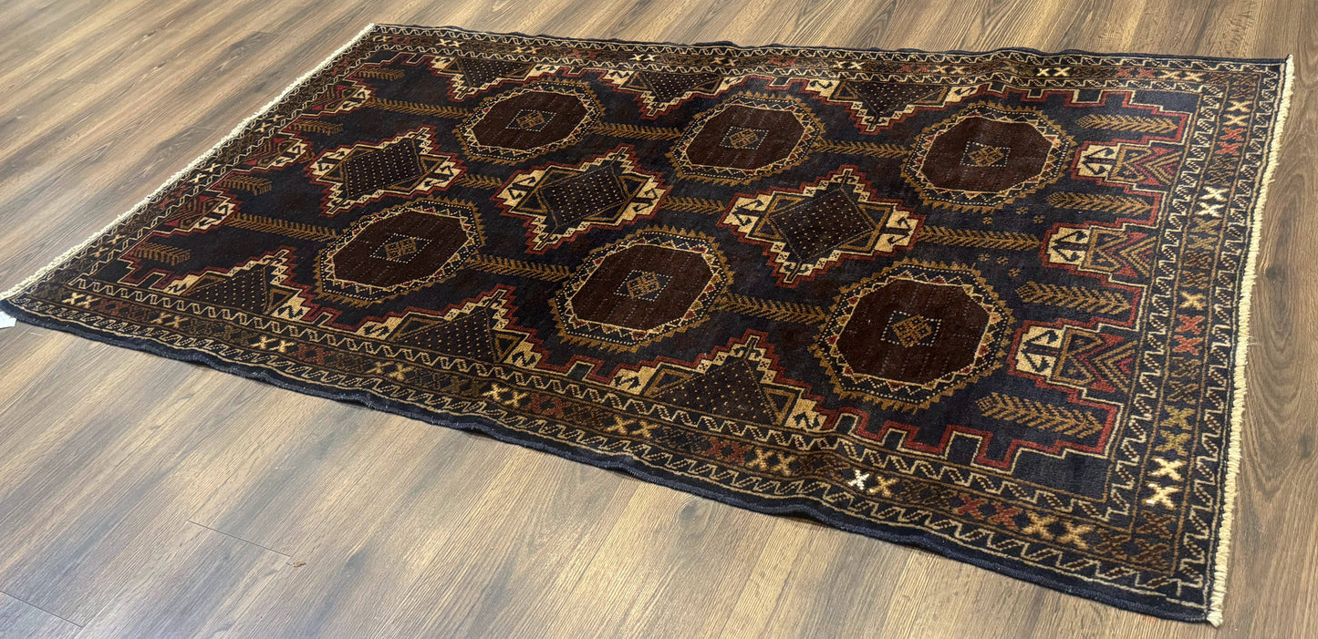 Navy Blue Afghan Balouch Rug 4x6, Handmade, New