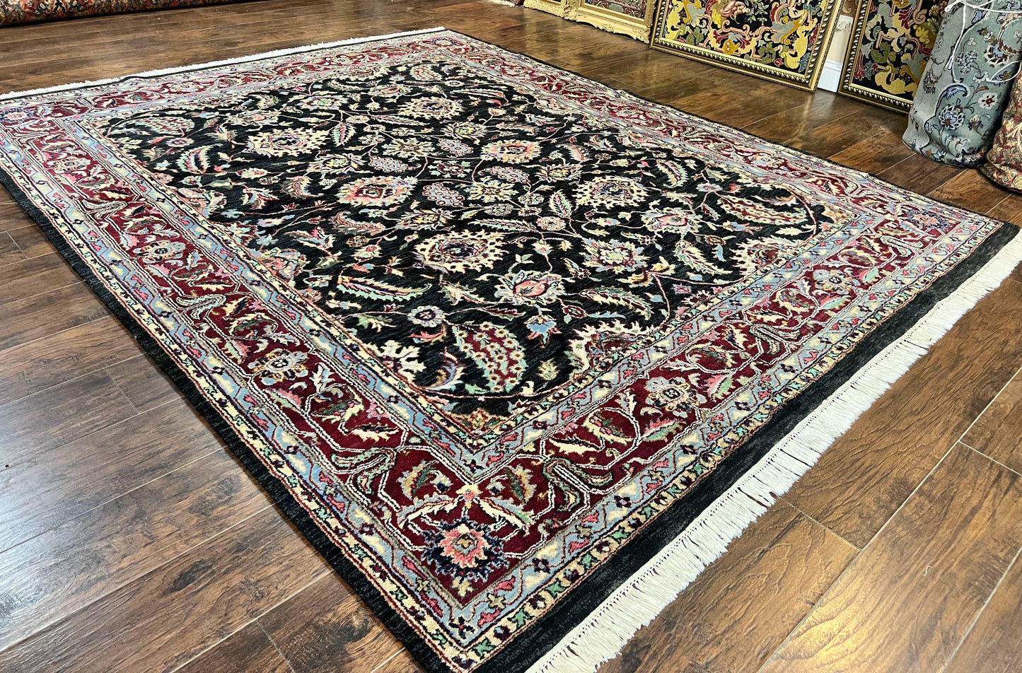 Indo Persian Rug 8x10, Nourison Carpet, Floral, Hand Knotted Vintage Wool Rug