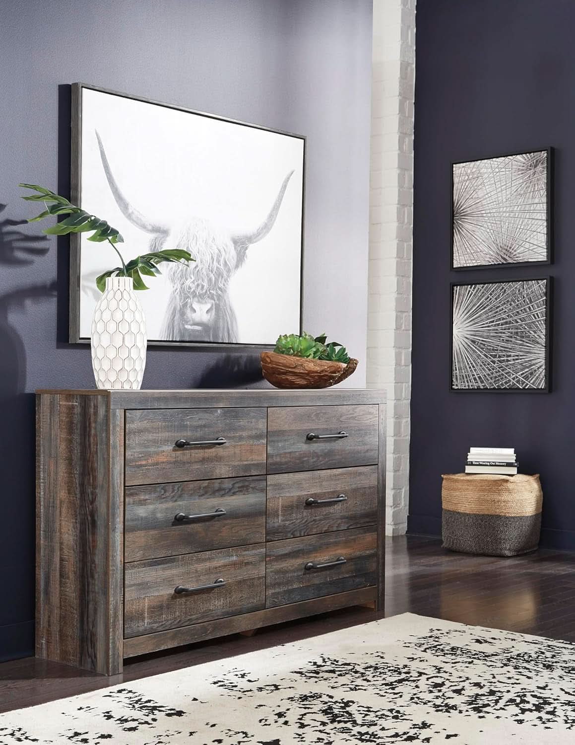 Rusticated Six Drawer Dresser Weathered Brown Bedroom