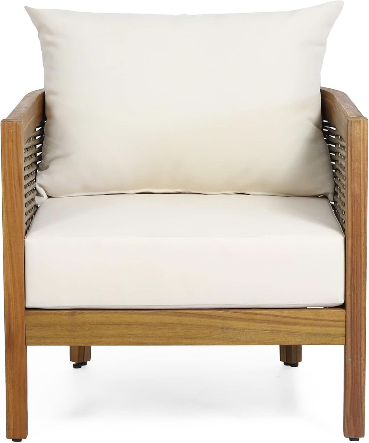 Burchett Outdoor 4 Piece Chat Set Acacia Wood And Wicker Teak Brown Beige