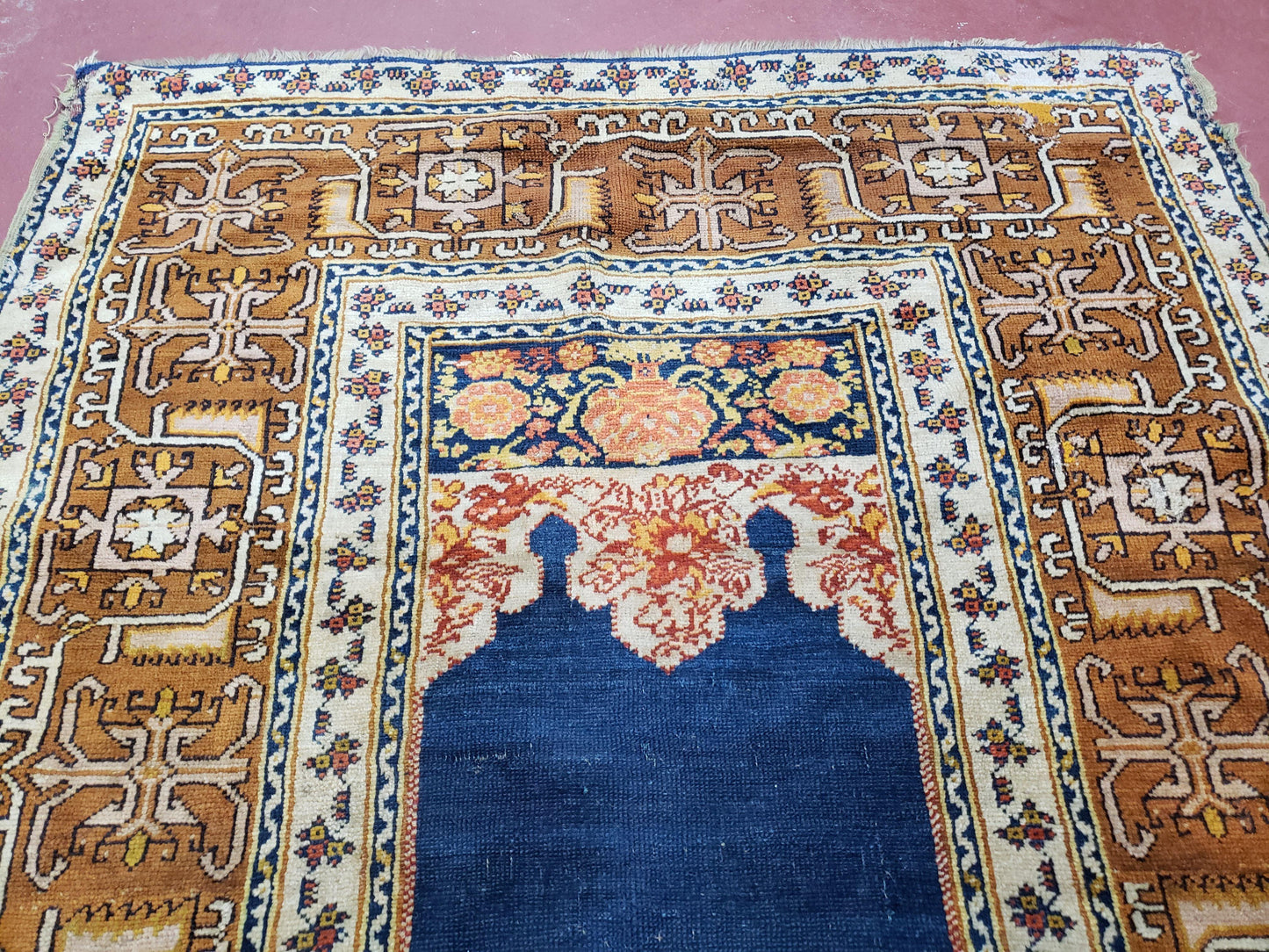 Antique Turkish Anatolian Ghiordes Prayer Rug, Twin Mihrabs, Rare Collectible Oriental Rug, Early 20th Century Prayer Rug, 3'9" x 5'2"