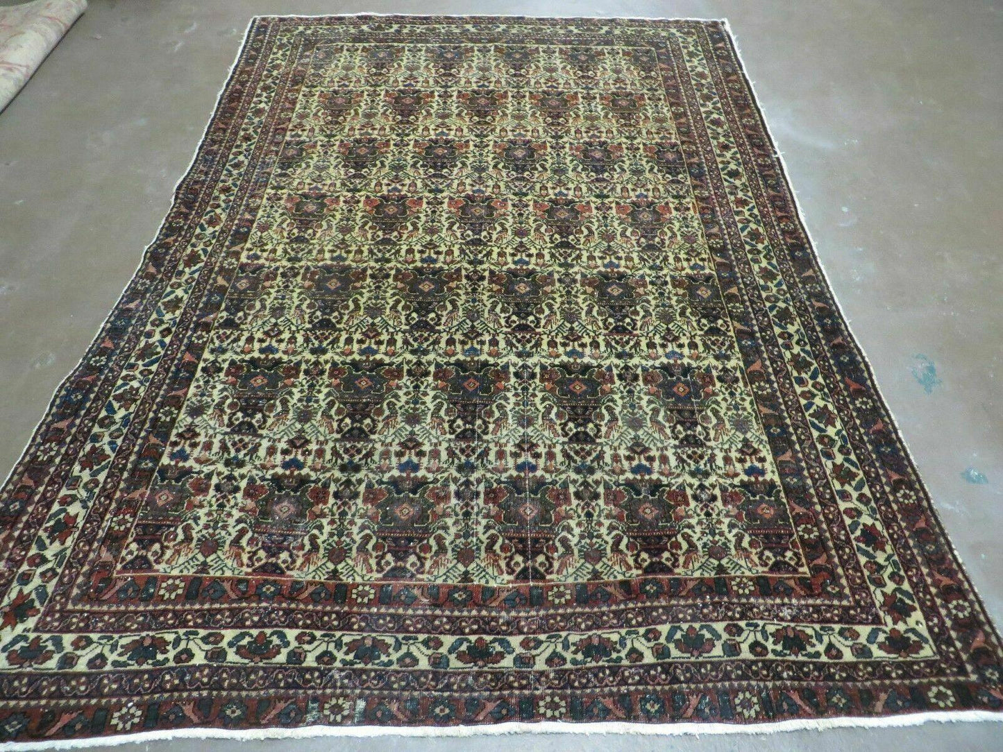 Antique Persian Afshar Rug 5x7, Wool Hand Knotted Oriental Carpet 5 x 7 ft, Repeated Motif Allover, Cream and Maroon, Tribal Rug, Medium Sized Rug, Zil-i-Sultan Design