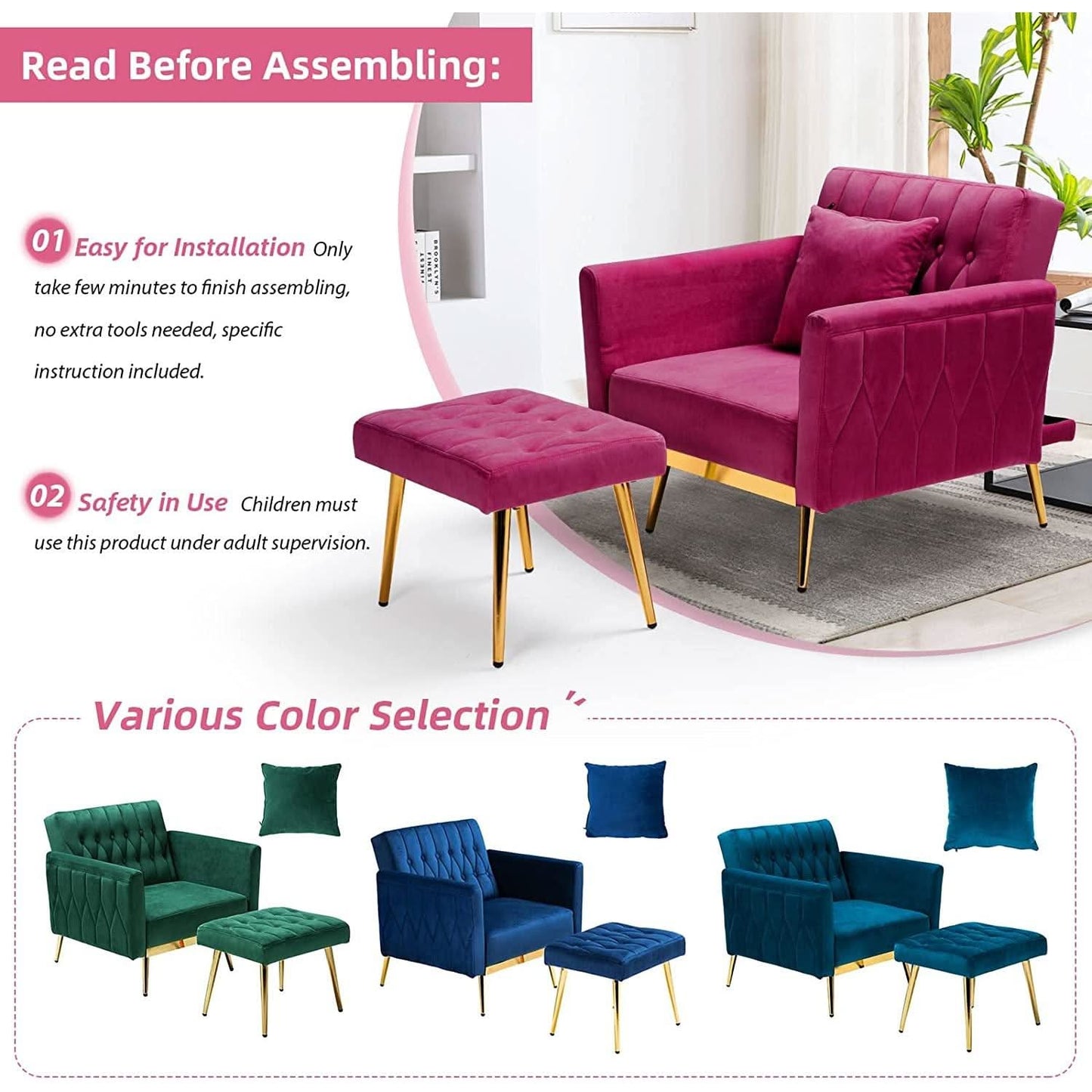 Accent Chair Recliner With Adjustable Armrests Fuchsia