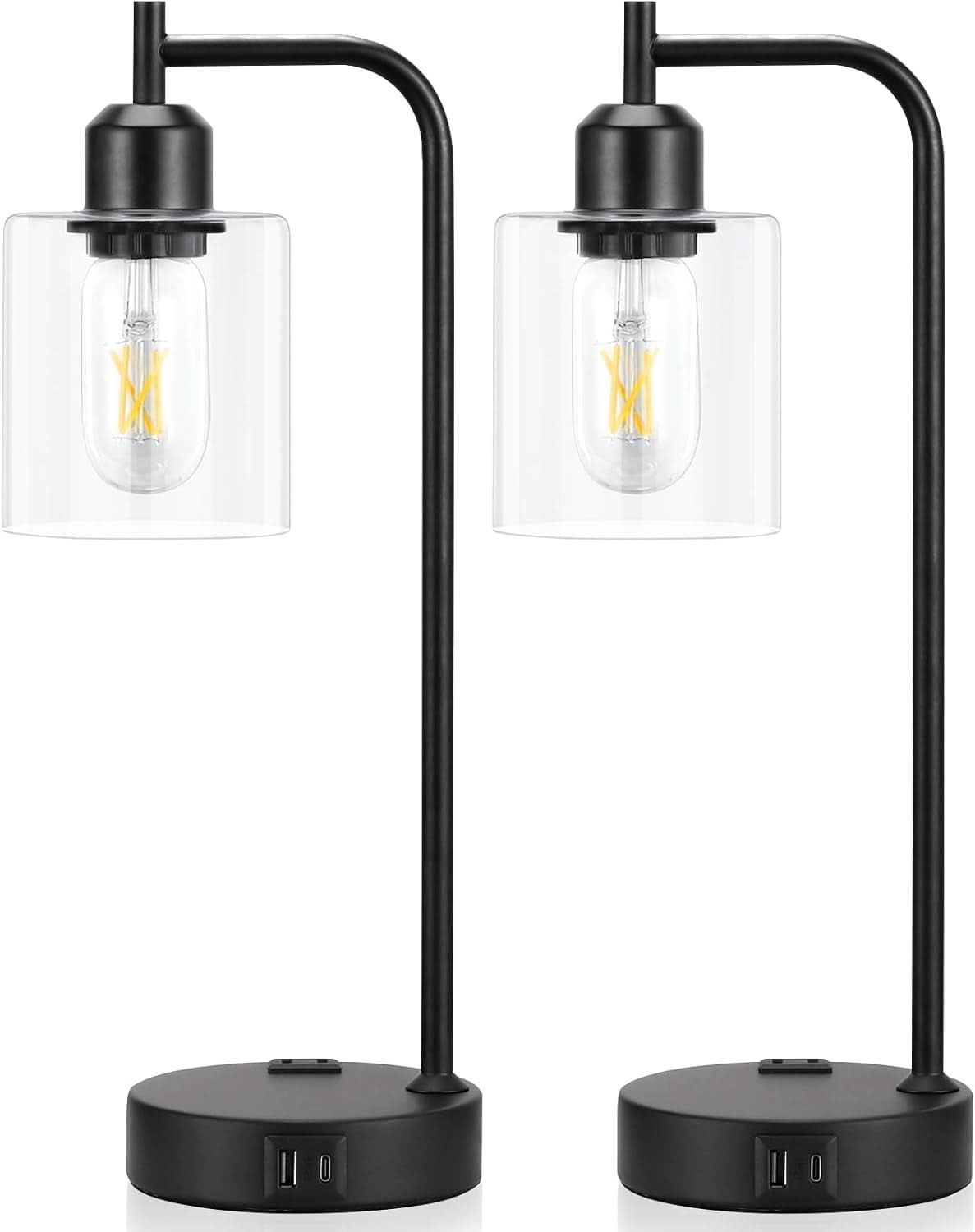Industrial Touch Table Lamps Bundle Black 3 Way Dimmable USB