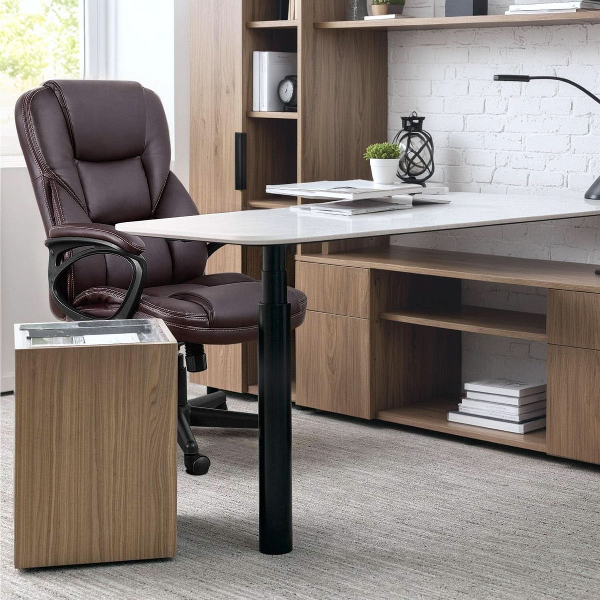Executive Office Chair With Lumbar Support Brown PU Leather