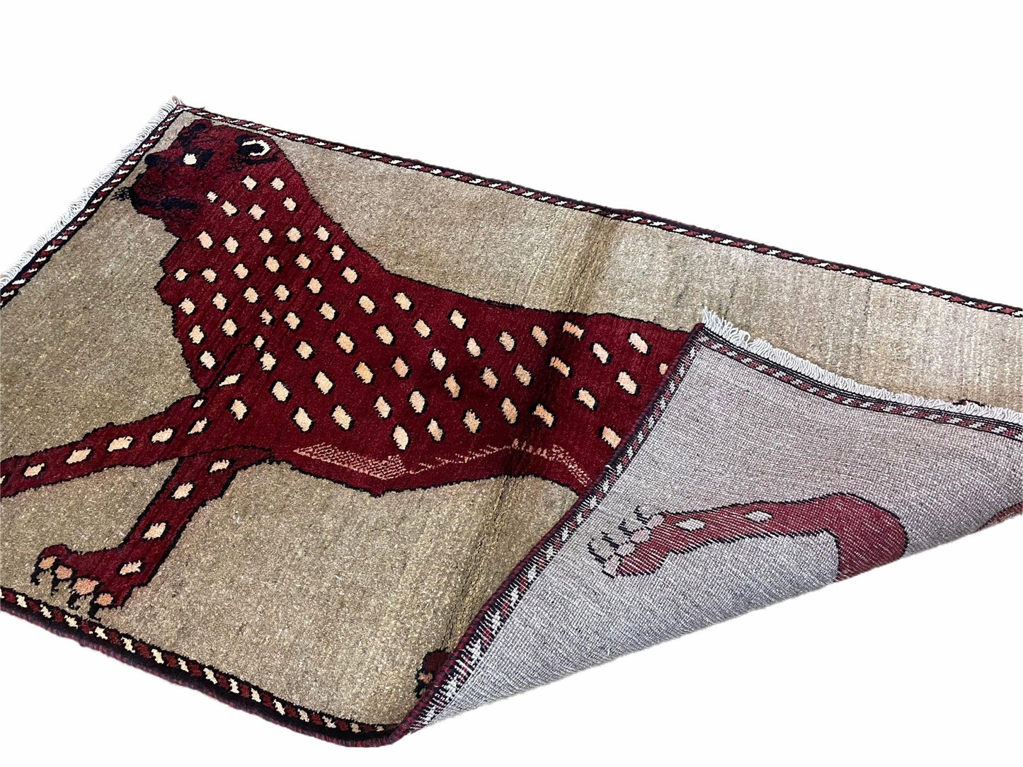 3 X 5 Handmade Hand-Knotteed New Vintage Rug Quality Wool Leopard Burgundy Beige