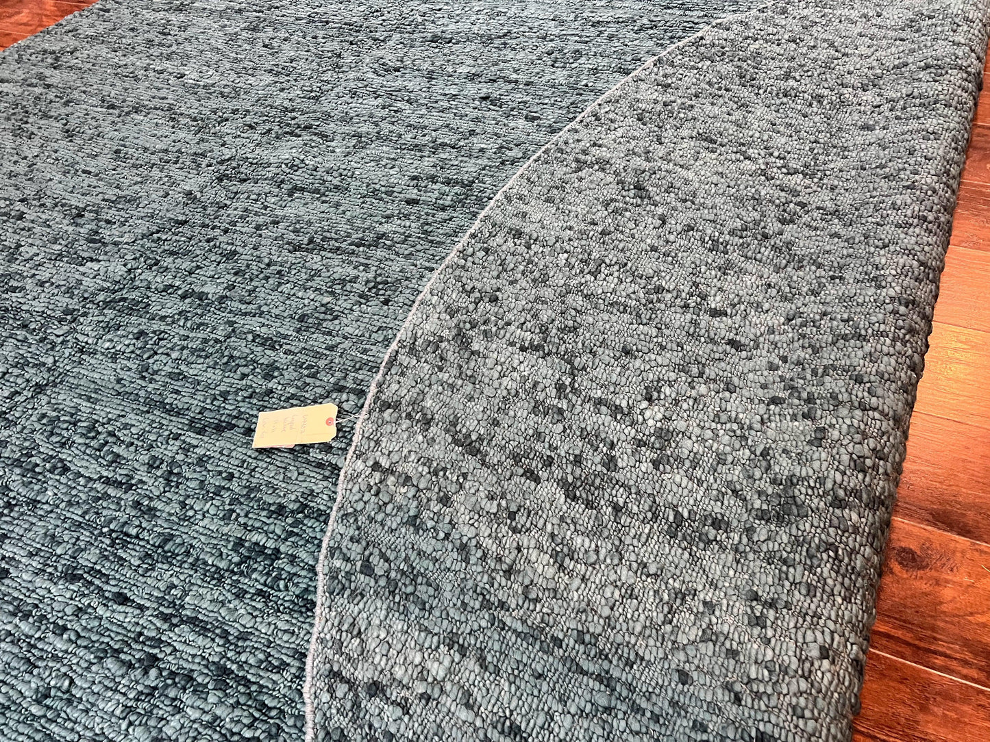 Large Round Indian Rug 11x11, Teal, Vintage Handmade Wool Carpet