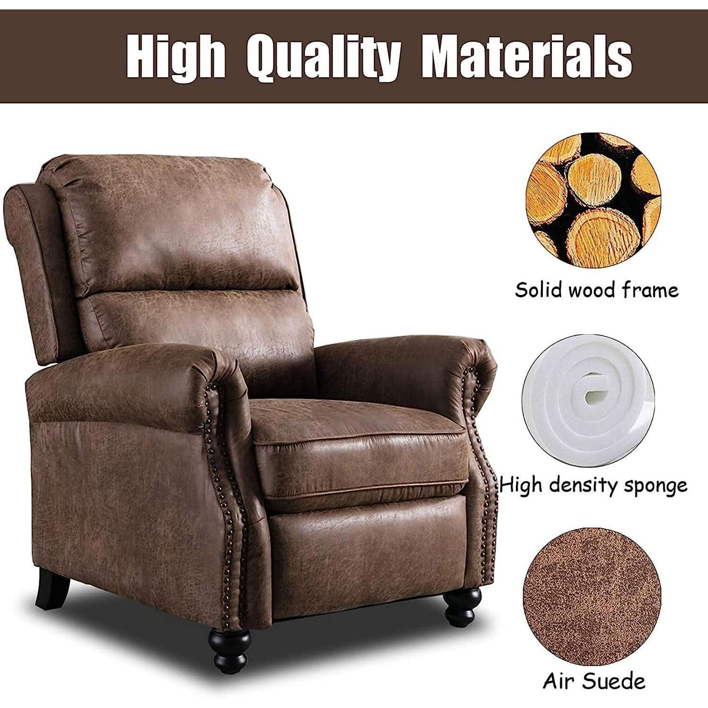 Pushback Recliner Chair With Rivet Detail For Living Room