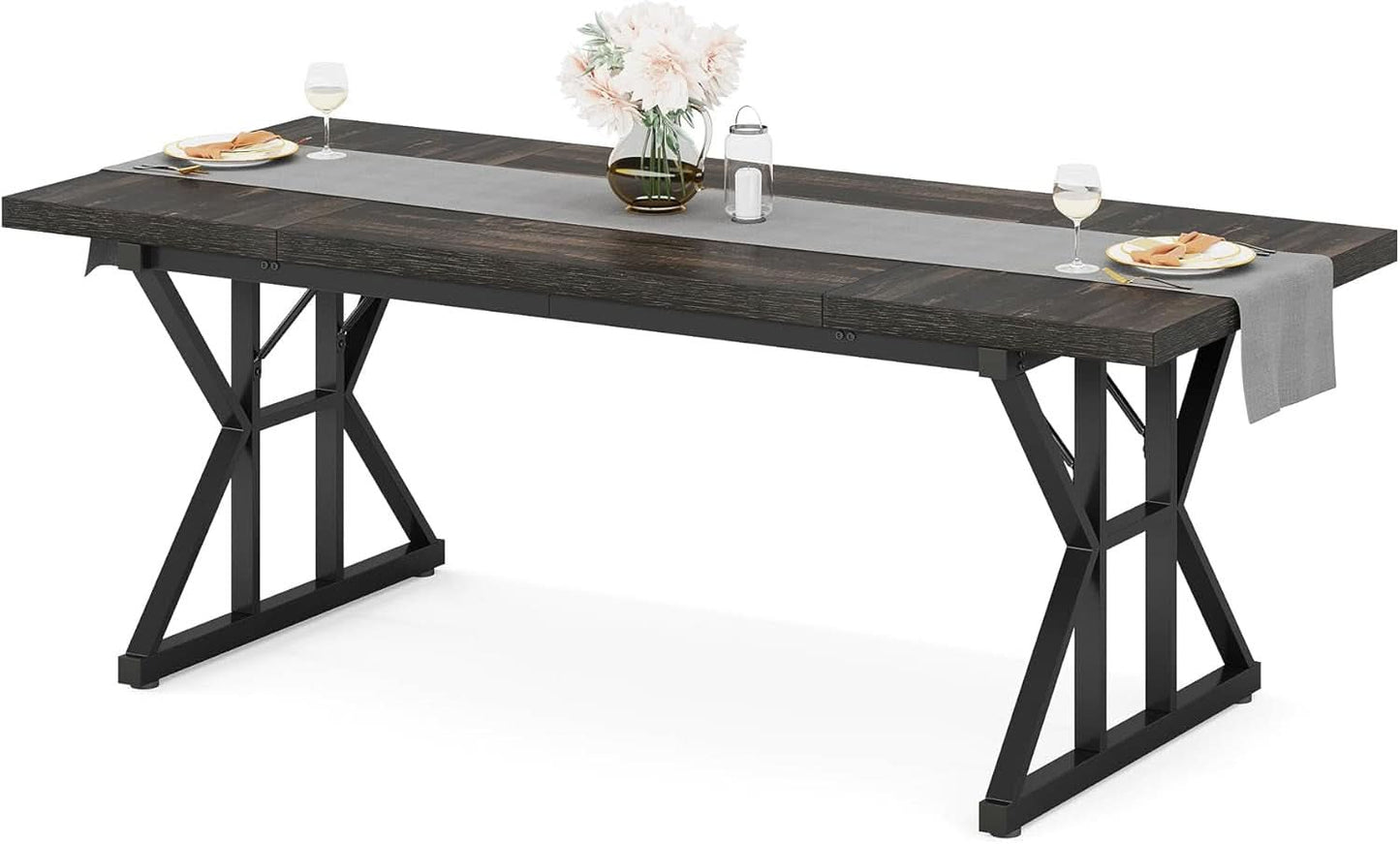 Farmhouse Dining Table 70.8 Inch Heavy Duty Metal Legs