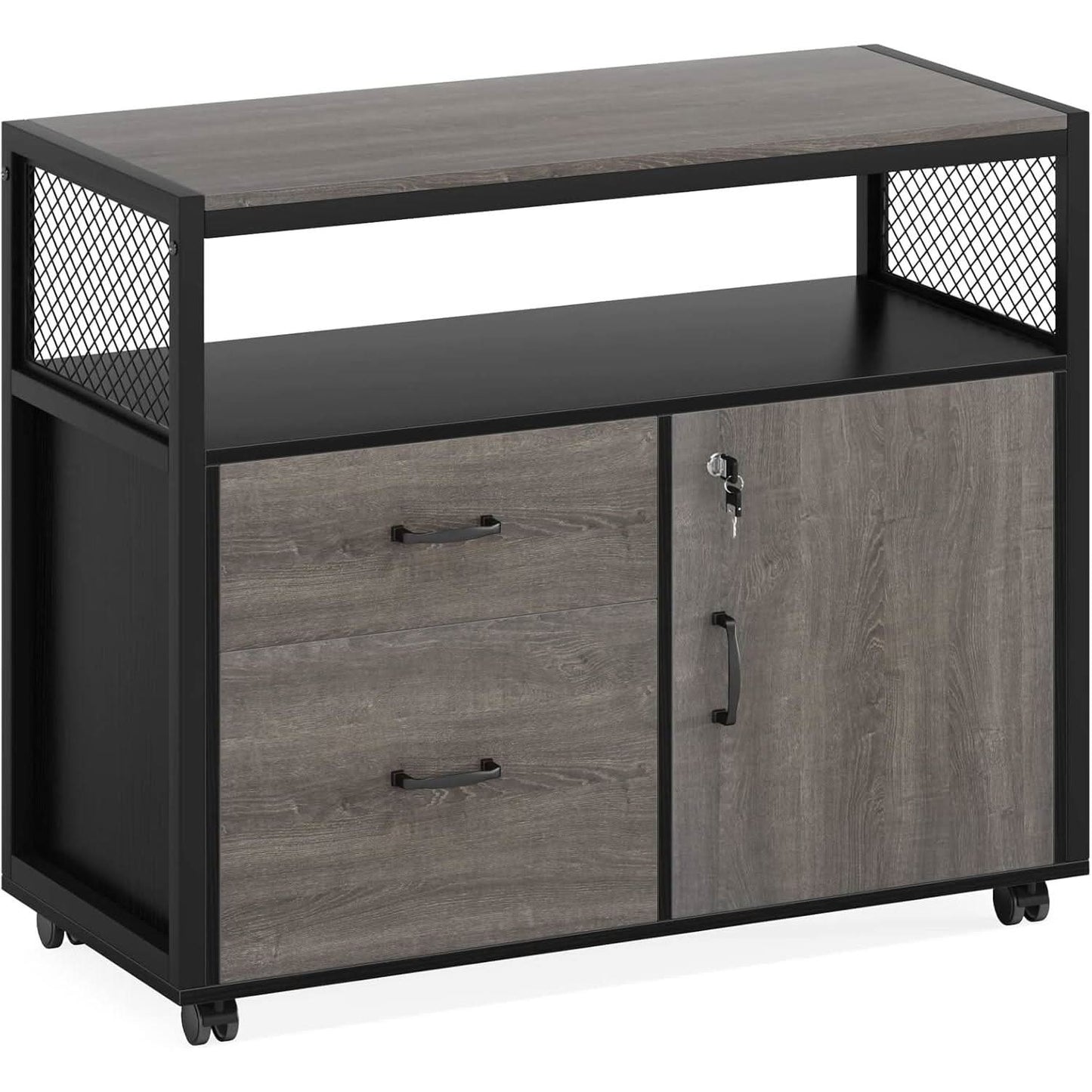 Gray L-Shaped Desk 55 Inch With Storage Cabinet For Office