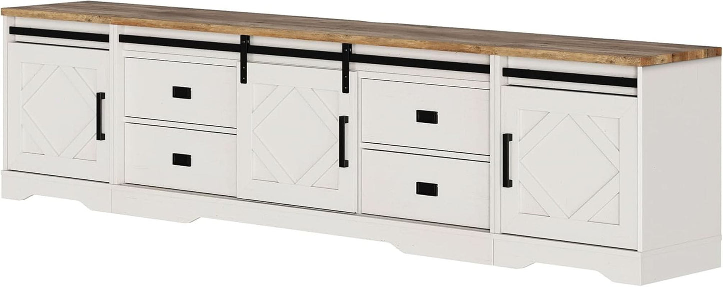 98.4 Inch Wide TV Stand Antique White For Living Room