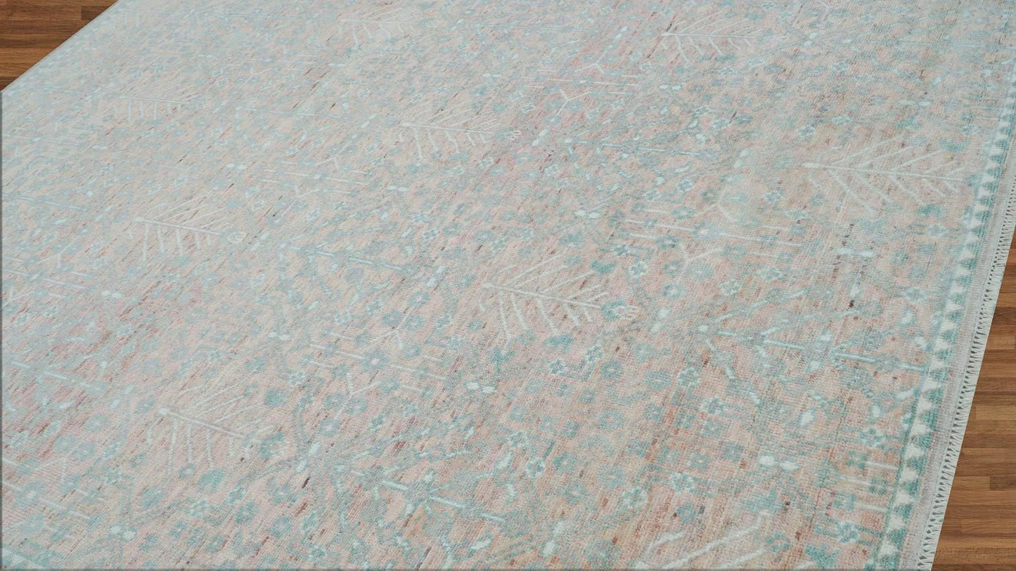 10' 2''x12' 11'' Blush, Aqua Color Hand Knotted LoomBloom Muted Turkish Oushak 100% Wool Transitional Oriental Area Rug