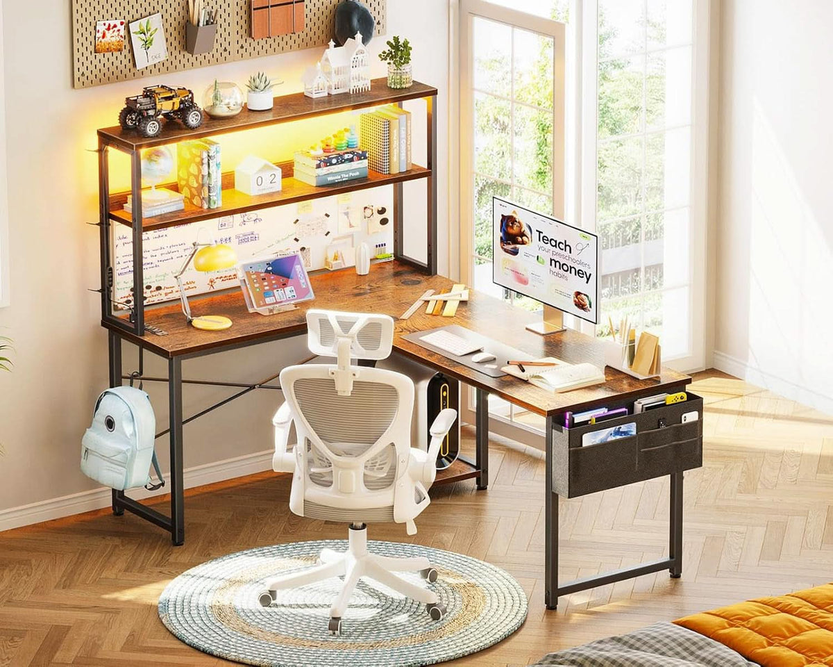53 Inch L Shaped Desk With LED Lights And Power Outlet