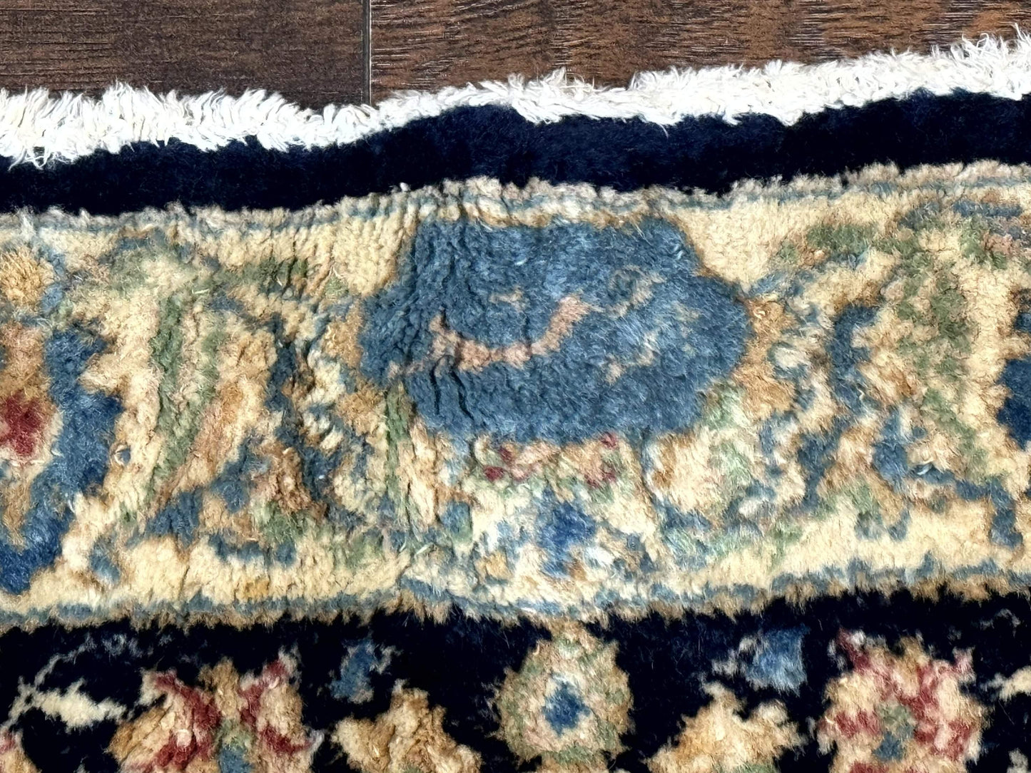 Large Persian Kerman Rug 10x14, Navy Blue and Beige, Floral Medallion, Traditional Elegant Persian Carpet, Signed by Masterweaver