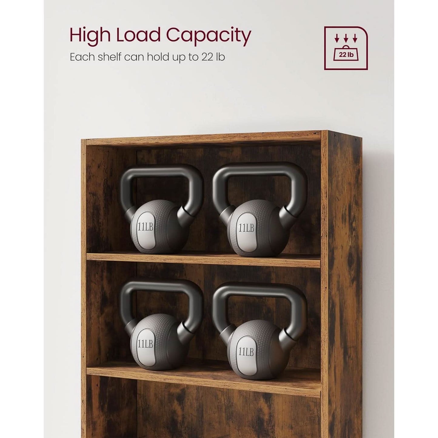 Rustic Brown Bookshelf Five Tier Adjustable Shelves