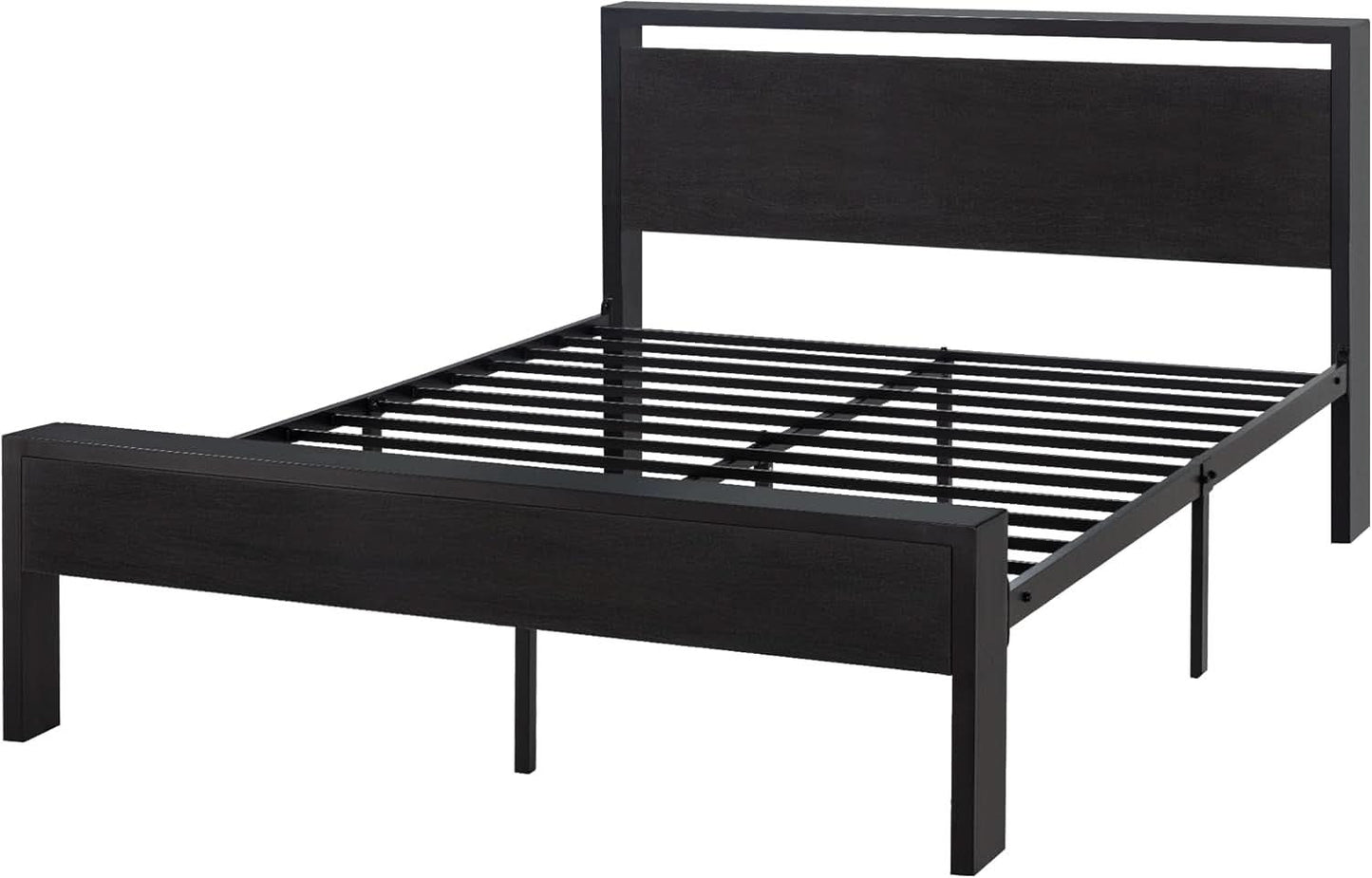 Queen Metal Platform Bed Frame With Storage Black Oak