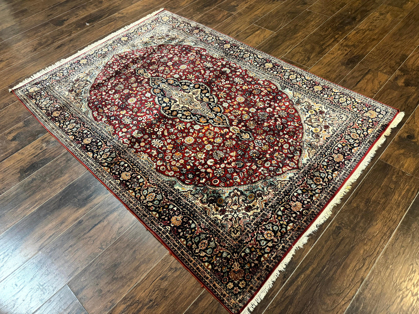 4x6 Silk Rug, Very Fine 650 KPSI, Silk Persian Carpet, Red, Floral Medallion, Sino Persian