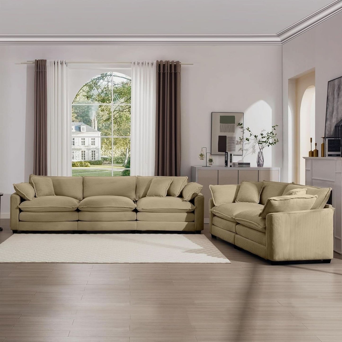 Oversized 2 Piece Sofa Set Camel 3 Seater And Loveseat